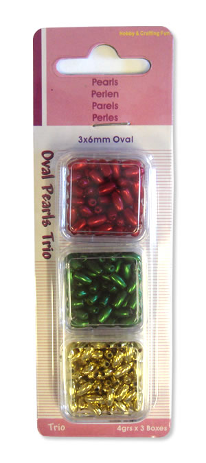 Oval Pearls Trio Pack - Red / Green / Gold