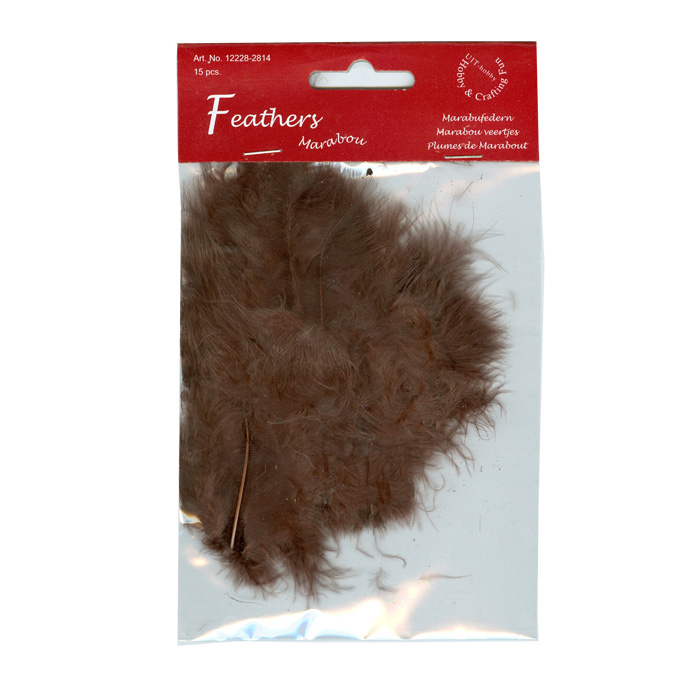 Marabou Feathers, Brown, 15 pcs/ headerbag