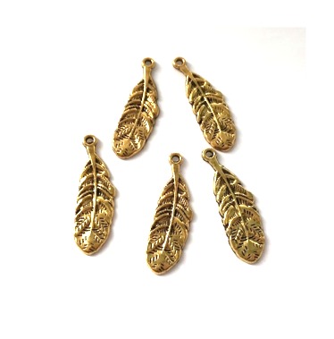 Metal Charms Feathers Gold (5pcs)