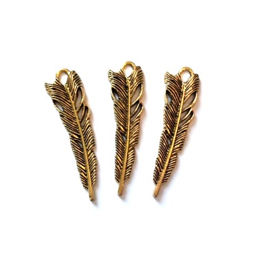 Metal Charms Feathers Gold (3pcs)