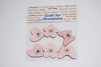 Wood Flower Heart & Butterflies Pink x6