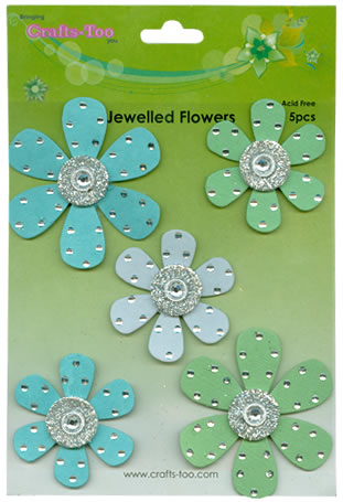 Crafts Too Jewelled Flowers - Blue / Green (5pcs)