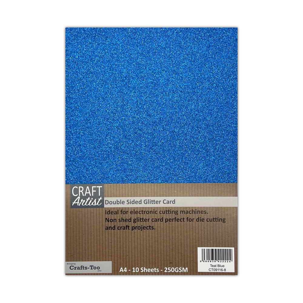 Craft Artist A4 Double Sided Glitter Card - Teal Blue