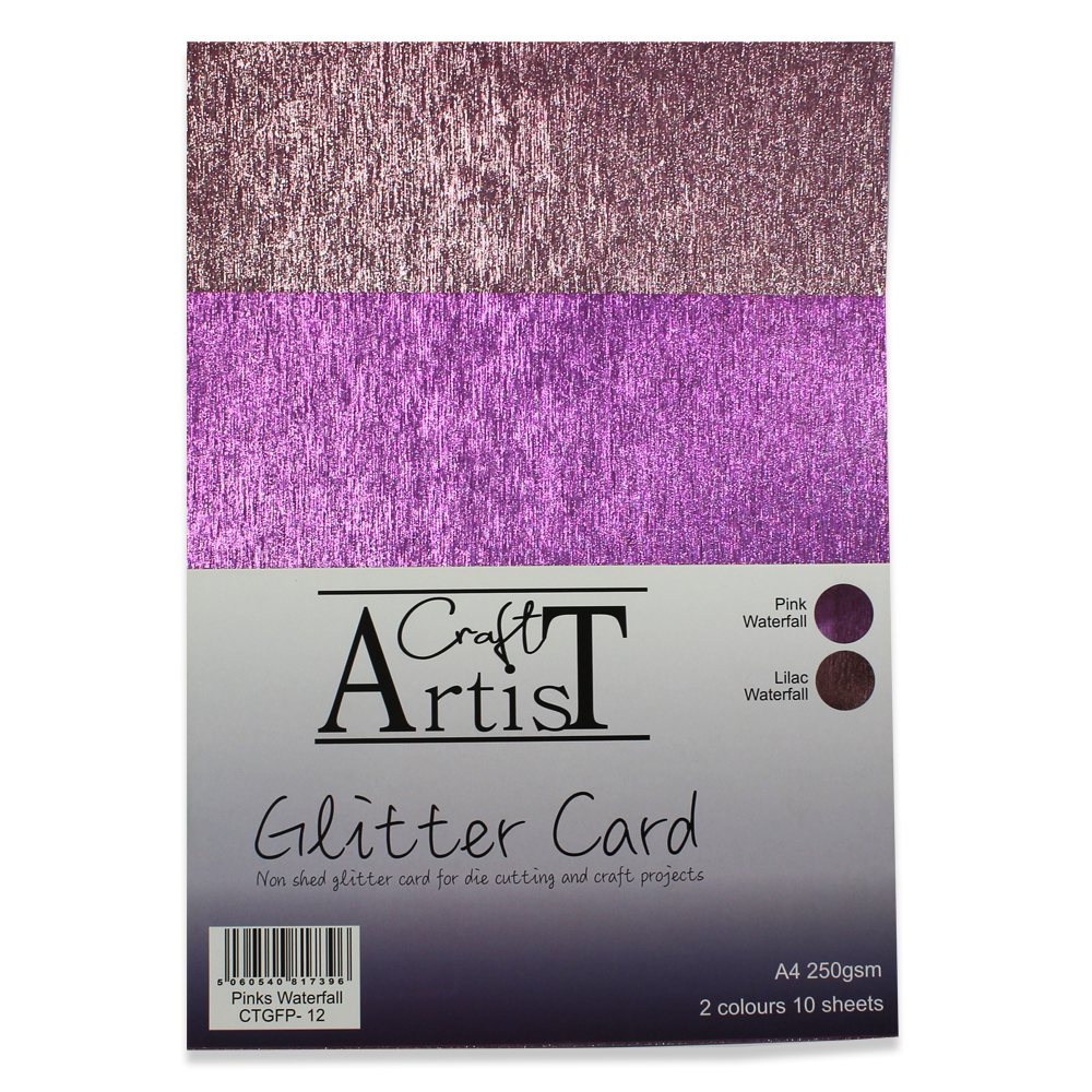 Craft Artist A4 Glitter Card - Pinks Waterfall