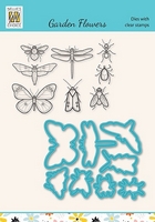 Nellie Snellen Dies with Clear Stamps set Garden Flowers - Insects