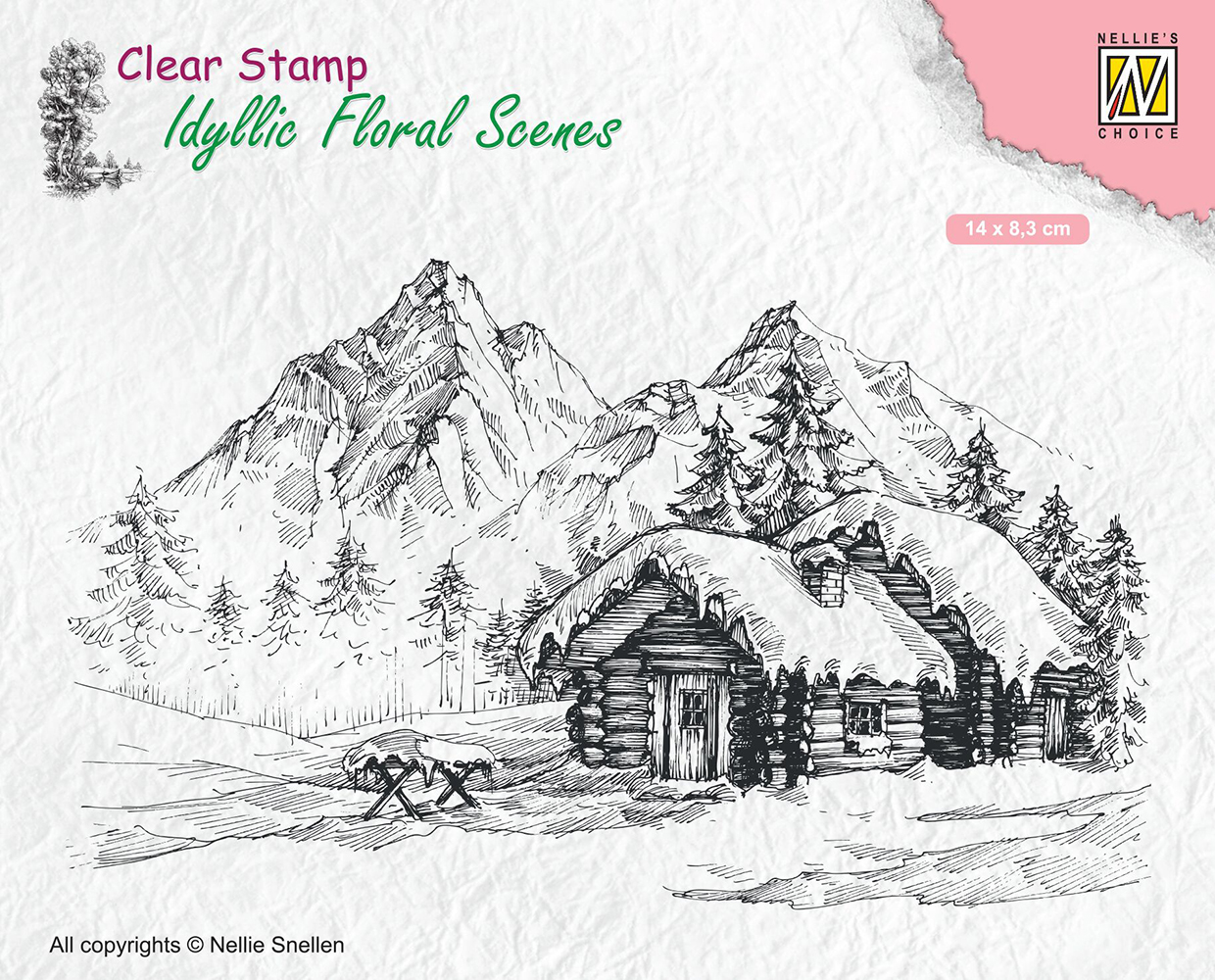 Nellie Snellen Clear Stamp Idyllic Floral Scenes - Snowy Landscape with Cottage