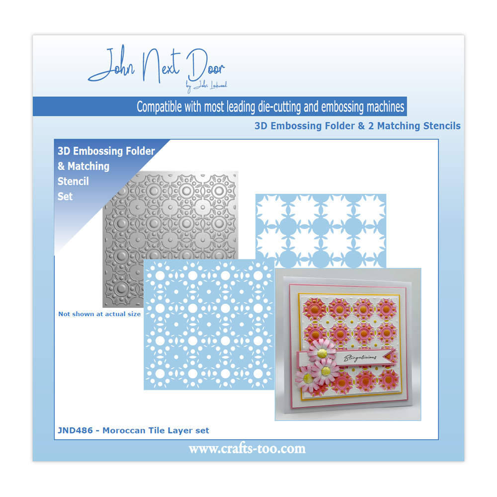 John Next Door 3D Embossing Folder & Stencils - Moroccan Tile Layer