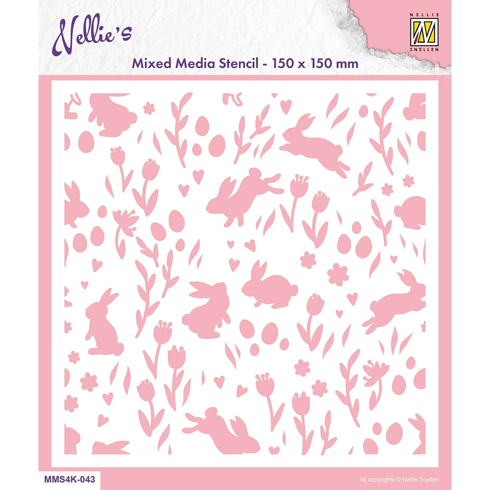 Nellie Snellen Stencil - Background Rabbits & Tulips