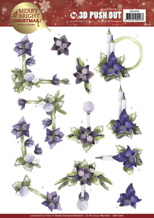 Precious Marieke Merry and Bright Christmas 3D Push Out - Amaryllis in Purple